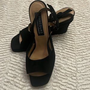 Vintage French Charles Kammer Black Suede Wedge